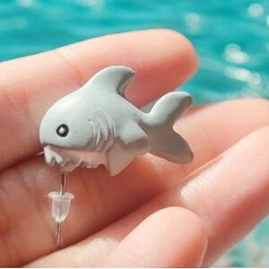 3D Shark Polymer Clay Gray Shark Earrings